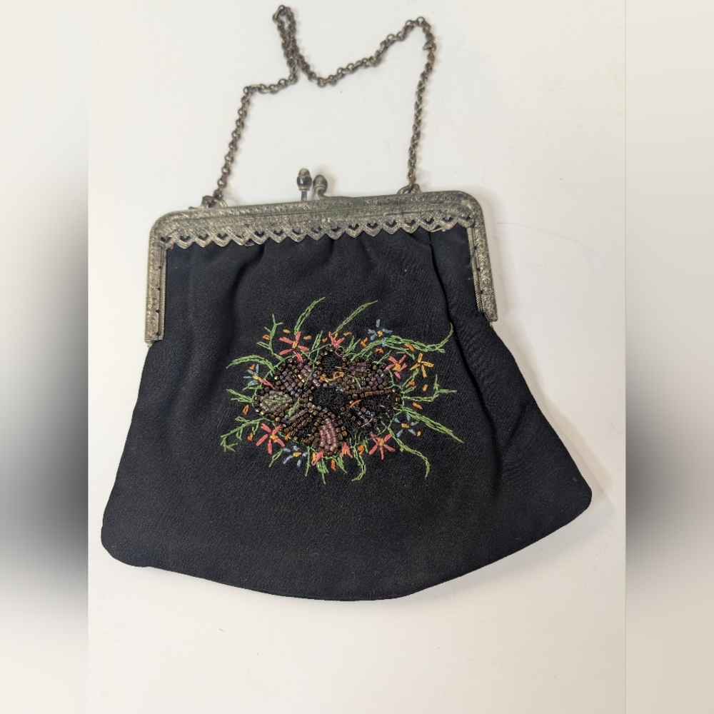 Victorian Black Embroidered Petite Women's Fabric Bag